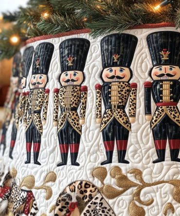 Gold Scroll Tree Skirt With Leopard Guard Motif — Bold Custom Christmas Tree Skirt, Made-To-Order For Glamorous Holiday Styling