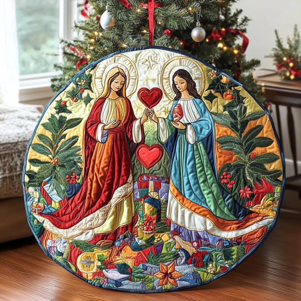 Handmade Sacred Heart Christmas Tree Skirt — Religious Holiday Décor, Custom-Fit Tree Skirt For Nativity & Faithful Homes