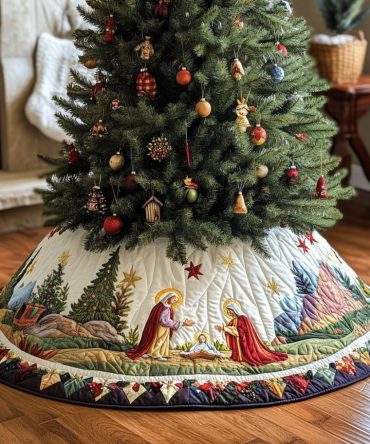 Three Kings Nativity Tree Skirt — Handcrafted Wise Men Manger Scene, Custom Orders For Elegant Religious Holiday Décor