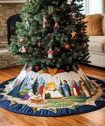 Great Sun Nativity Christmas Tree Skirt — Handcrafted Dramatic Sun Motif With Manger Scene, Custom Sizing & Premium Fabrics