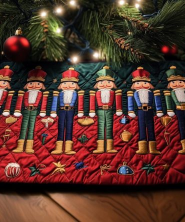 Crimson Hem Nutcracker Line Christmas Tree Skirt — Premium Custom Tree Skirt, Made-To-Order For Luxurious Holiday Displays