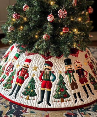 Nutcrackers Among Pines Tree Skirt — Classic Quilted Christmas Skirt With Nutcracker Scene, Hand-Appliquéd & Custom Sizing Options