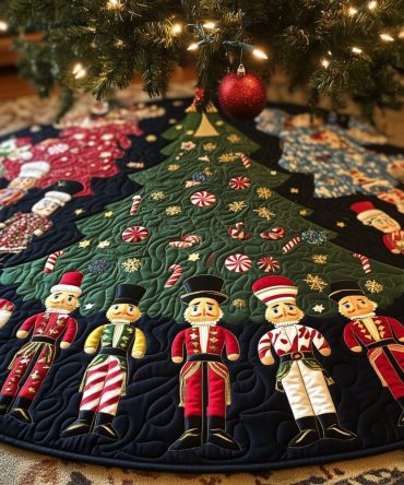 Emerald Wedge Nutcracker Tree Skirt — Vibrant Quilted Christmas Skirt With Nutcracker Accents, Custom-Made & Fully Lined For Display