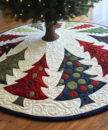 Crimson & Berry Appliqué Tree Skirt — Luxurious Quilted Christmas Skirt In Rich Reds, Custom Size Options, Handmade Holiday Accent