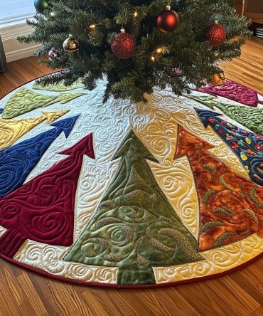 Autumn Tone Patch Trees Holiday Tree Skirt – Warm Fall Palette Quilted Christmas Skirt, Made-To-Order Seasonal Decor For Cozy Homes