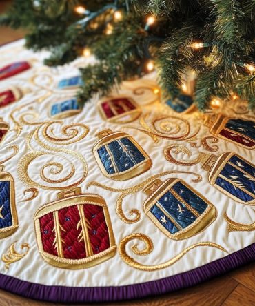 Ivory & Gold Drum Circle Christmas Tree Skirt – Elegant Drum Pattern Holiday Skirt, Made-To-Order With Luxe Metallic Accents