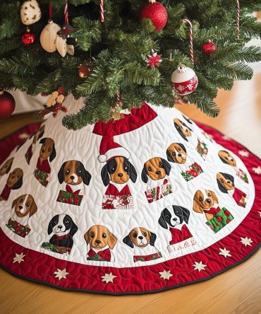 Red Ring Beagles With Scarves Tree Skirt - Cozy Christmas Collar For Dog Lovers, Custom Made-To-Order Holiday Decor