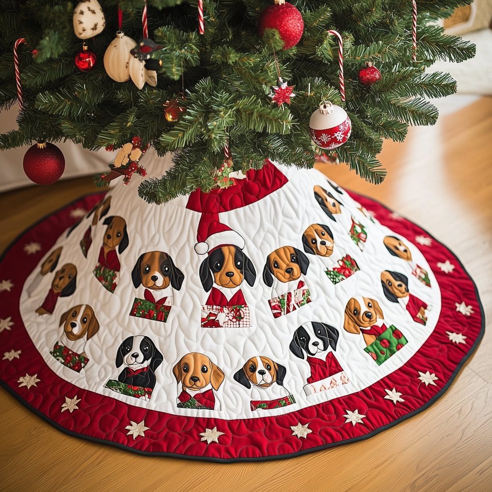 Red Ring Beagles With Scarves Tree Skirt - Cozy Christmas Collar For Dog Lovers, Custom Made-To-Order Holiday Decor