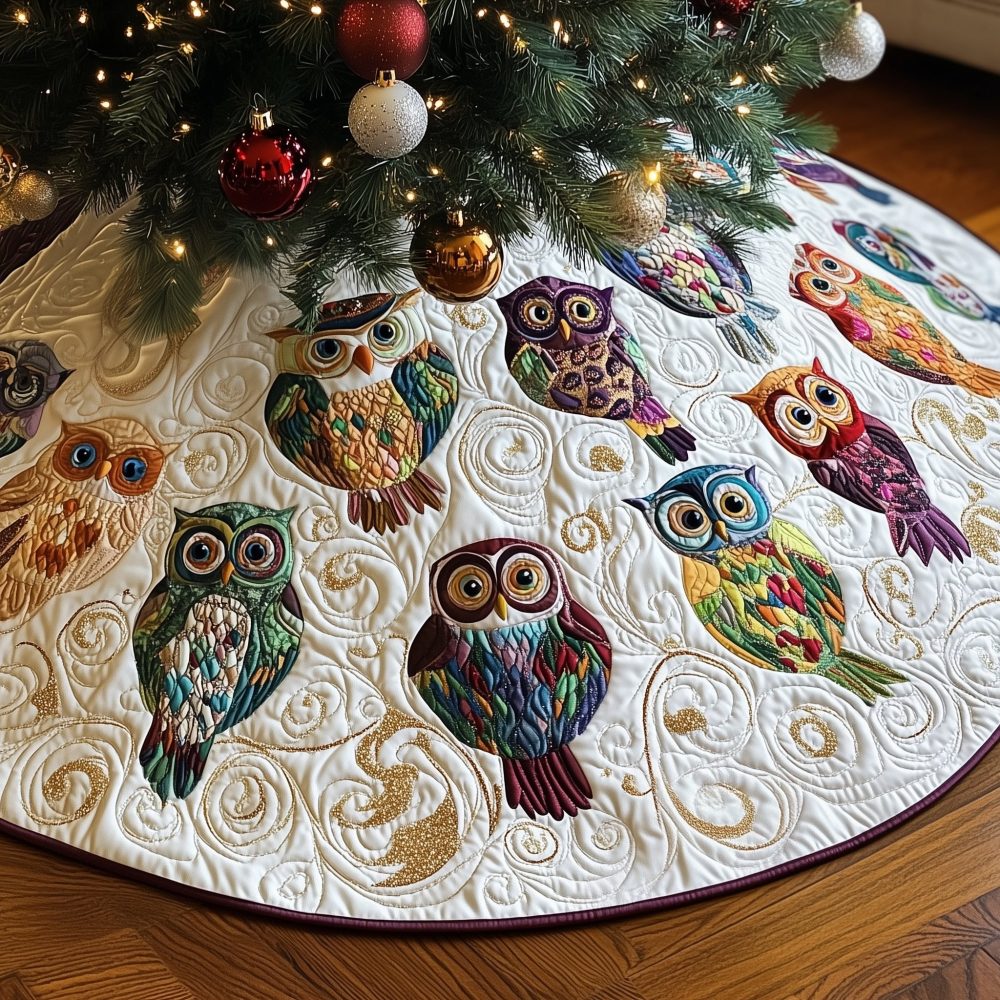 Paisley Owl Parliament Holiday Tree Skirt – Whimsical Paisley Owl Design, Handmade & Made-To-Order Christmas Skirt For Unique Seasonal Flair