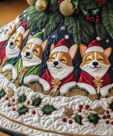 Green & Red Cape Corgi Holiday Tree Skirt - Custom Handmade Christmas Decor For Corgi Lovers, Made To Order