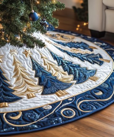 Navy & Gold Sweep Holiday Tree Skirt - Luxury Nautical-Inspired Christmas Skirt, Handcrafted With Metallic Accents & Custom Fit