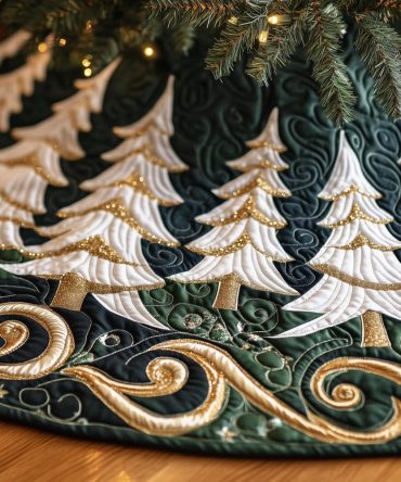White Pine On Evergreen Holiday Tree Skirt - Handcrafted Forest Green Christmas Skirt, Custom Sizes & Premium Materials