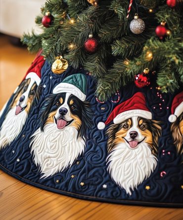 Midnight Navy Aussie Faces Christmas Tree Skirt – Handcrafted Made-To-Order Holiday Skirt With Australian Animal Motif, Limited Edition