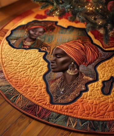 Africa Map & Woman Profile Christmas Tree Skirt — Handmade Heritage Holiday Décor, Customizable Sizes And Finishes