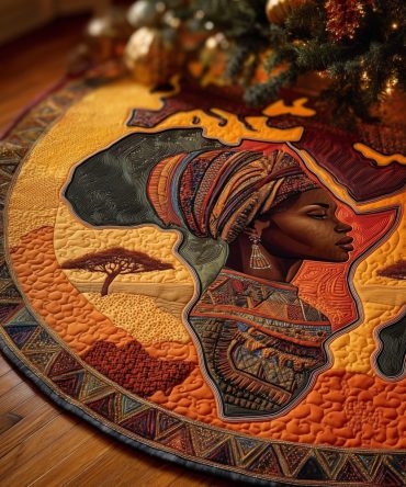 Orange Continent Holiday Tree Skirt — Custom Africa Silhouette Christmas Décor, Made-To-Order Statement Piece For Festive Homes