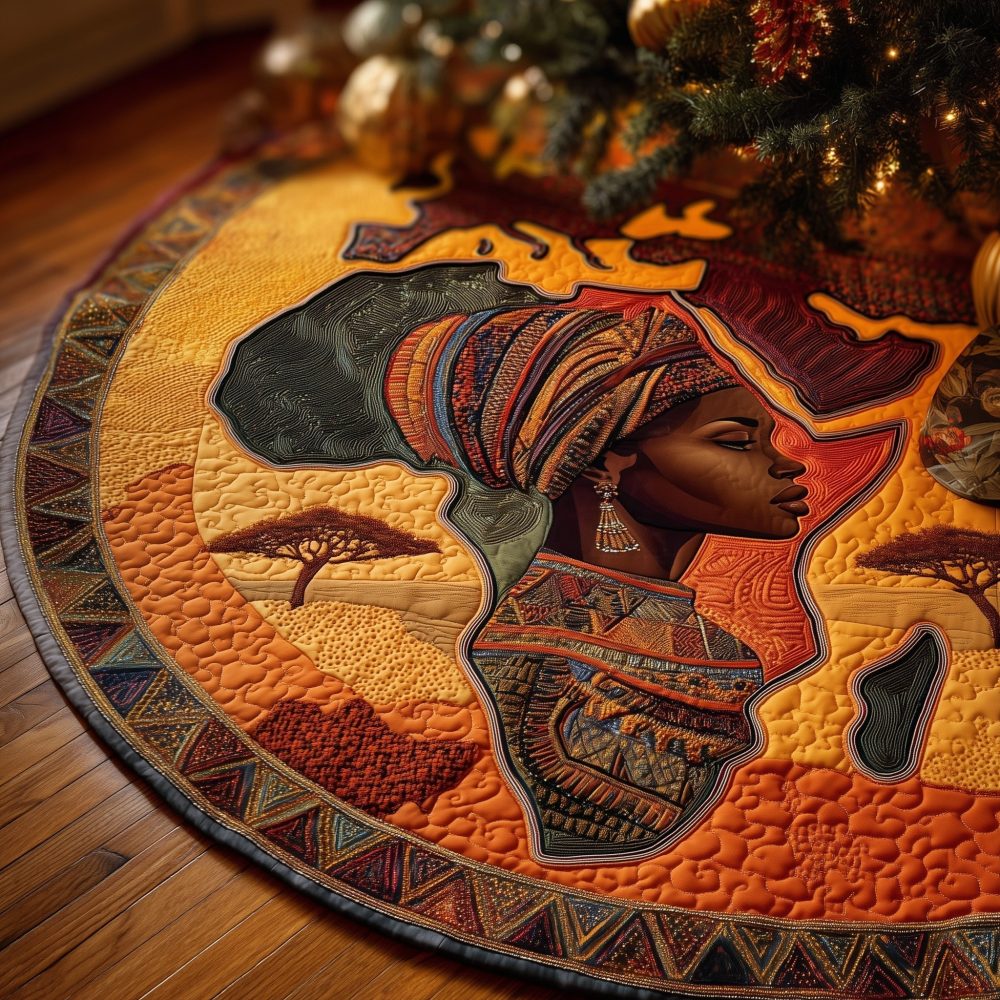 Orange Continent Holiday Tree Skirt — Custom Africa Silhouette Christmas Décor, Made-To-Order Statement Piece For Festive Homes