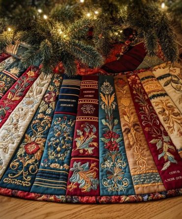 Ornate Striped Tapestry Panel Tree Skirt — Handmade Luxurious Holiday Mat, Custom Tapestry-Style Christmas Décor For Elegant Homes