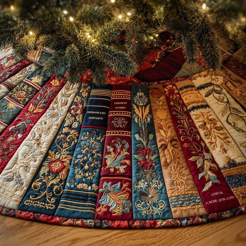 Ornate Striped Tapestry Panel Tree Skirt — Handmade Luxurious Holiday Mat, Custom Tapestry-Style Christmas Décor For Elegant Homes