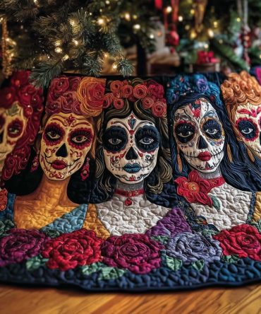 Sugar Skull Women With Roses Tree Skirt – Elegant Custom Día De Los Muertos Holiday Décor With Floral Detail