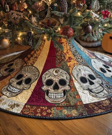 Sugar Skull Panels Tree Skirt – Vivid Color Block Día De Los Muertos Inspired Holiday Accent, Custom