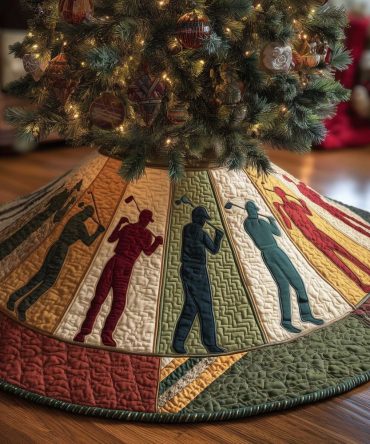 Bold Golfer Silhouette Tree Skirt On Vibrant Color Wedges – Custom Holiday Decor For Golf Fans