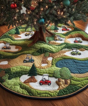 Custom Golf Course Christmas Tree Skirt With Carts & Ponds – Premium Holiday Décor For Golf Lovers