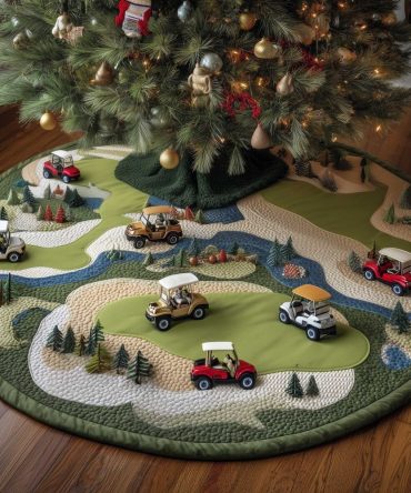 Golf Course Sand Trap Tree Skirt - Scenic Golf-Themed Quilted Christmas Skirt, Unique Present For Golfers, Handmade, Made To Order