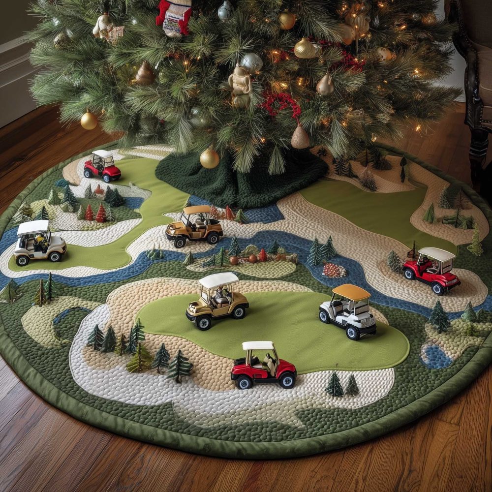 Golf Course Sand Trap Tree Skirt - Scenic Golf-Themed Quilted Christmas Skirt, Unique Present For Golfers, Handmade, Made To Order