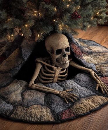 Creepy Skeleton Crawling From Grave Christmas Tree Skirt — Custom Horror Holiday Décor, Fade-Resistant & Machine Washable