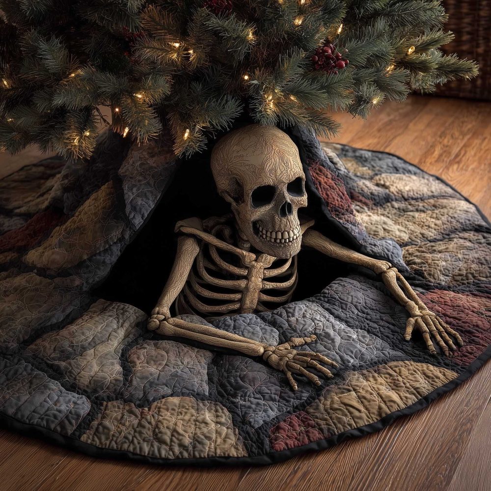 Creepy Skeleton Crawling From Grave Christmas Tree Skirt — Custom Horror Holiday Décor, Fade-Resistant & Machine Washable