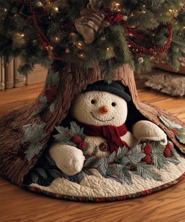 Classic Snowman With Red Scarf & Hat Tree Skirt — Made-To-Order Warm & Whimsical Christmas Accent For Family Decor