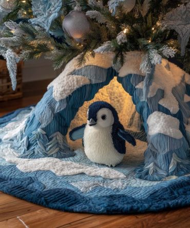 Adorable Penguin Chick Tree Skirt — Made-To-Order Snowy Ledge Christmas Skirt, Cute Holiday Decor For Family & Kids