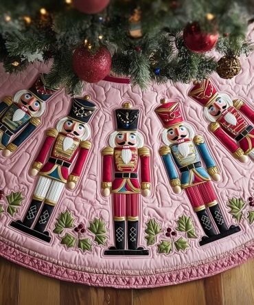 Pastel Nutcrackers Blush Tree Skirt — Soft Handcrafted Christmas Skirt In Blush Tones, Customizable And Made-To-Order
