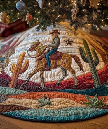 Cowboy Riding Among Cacti Christmas Tree Skirt — Custom Western Holiday Decor, Southwestern Motif, Soft & Long-Lasting Fabric