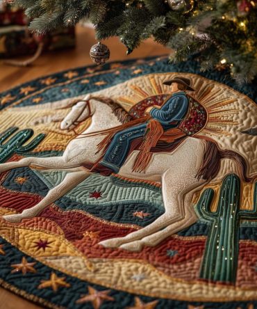 Riding Rearing Horse Cowboy Christmas Tree Skirt — Handcrafted Western Holiday Skirt With Bold Silhouette, Durable Materials