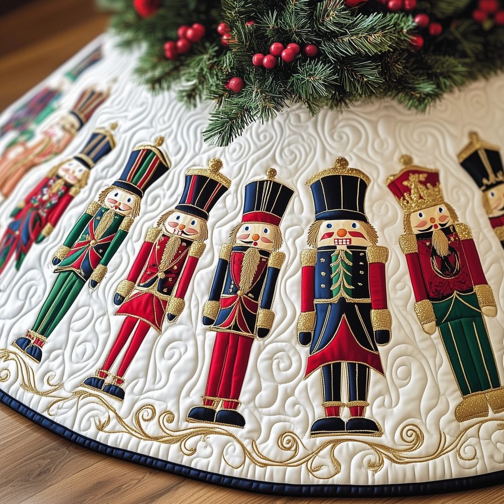 Ivory Nutcracker March Christmas Tree Skirt — Classic Nutcracker Parade On Ivory, Handmade Holiday Skirt With Custom Size Options