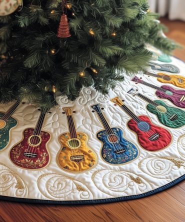 Vintage Ukulele Holiday Tree Skirt - Retro Music-Themed Handcrafted Christmas Skirt, Customizable & Made To Order