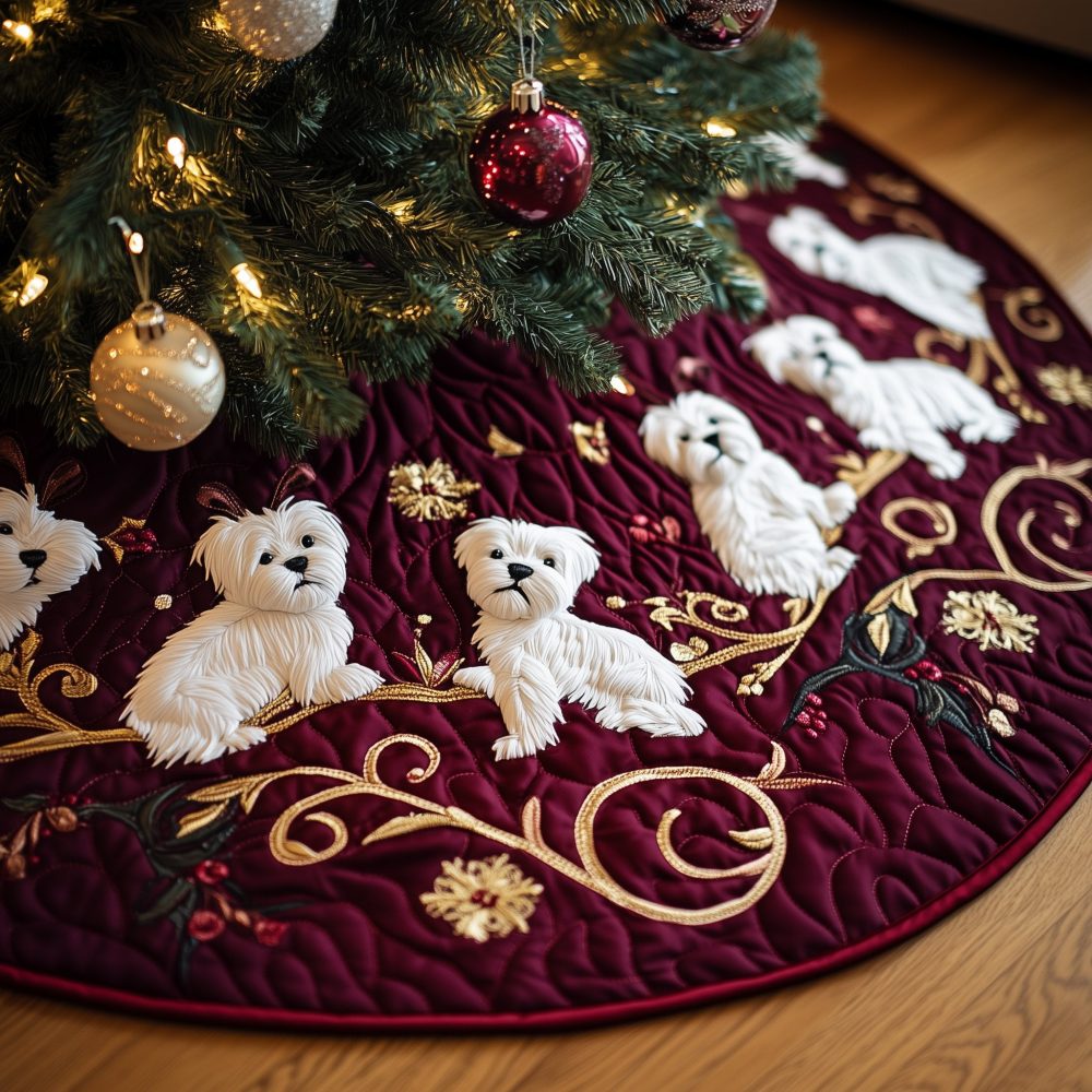 West Highland Terrier Christmas Tree Skirt - Custom Made-To-Order Westie Holiday Tree Base, Personalized Dog Gift
