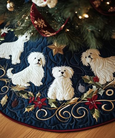 Westie Dog Christmas Tree Skirt - Custom Handcrafted West Highland Terrier Tree Base, Personalized Pet Holiday Decor