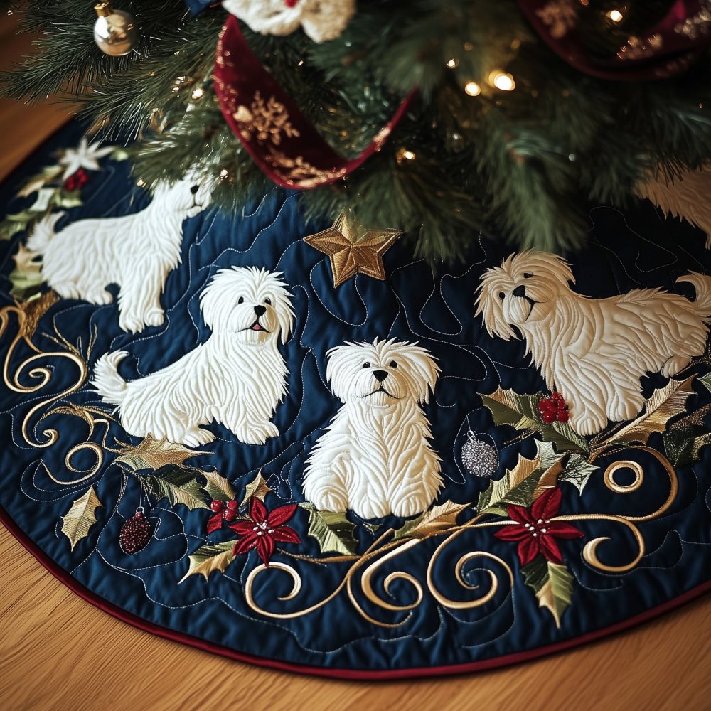 Westie Dog Christmas Tree Skirt - Custom Handcrafted West Highland Terrier Tree Base, Personalized Pet Holiday Decor