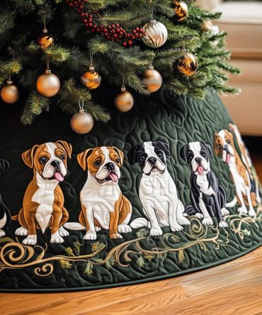 Custom Forest Green Boxer Dog Christmas Tree Skirt — Handcrafted Holiday Decor For Pet Lovers, Soft 48–60 Inch Round Options