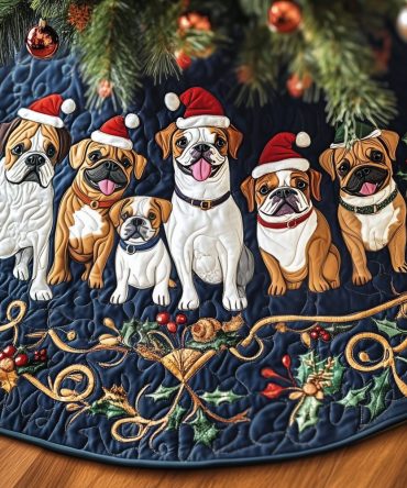 Midnight Boxer Gathering Holiday Skirt - Handcrafted Night Sky Christmas Tree Skirt With Boxer Dog Motif, Custom Sizes & Gift-Ready