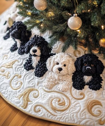 Premium Cream Tree Skirt With Black Poodle Silhouettes - Custom Holiday Pet Decor, Made-To-Order 48-60 Inch, Perfect Gift