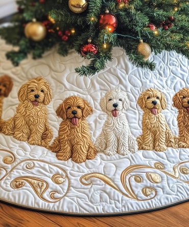 Goldendoodle Pattern Gold Swirl Tree Skirt — Handcrafted Holiday Tree Skirt, Custom Sizes & Personalized Options For Dog Lovers