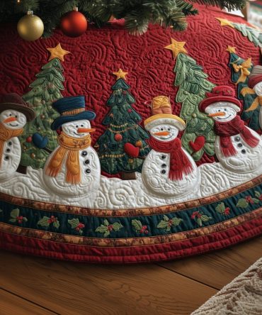 Snowy Spirit Christmas Tree Skirt - Custom Winter Wonderland Holiday Tree Base, Snowy Scene Handcrafted Tree Skirt