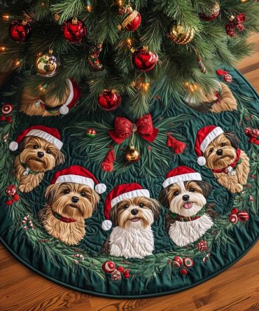 Festive Terrier Tree Skirt - Custom Handcrafted Christmas Tree Skirt Featuring Terrier Illustration, Personalize It