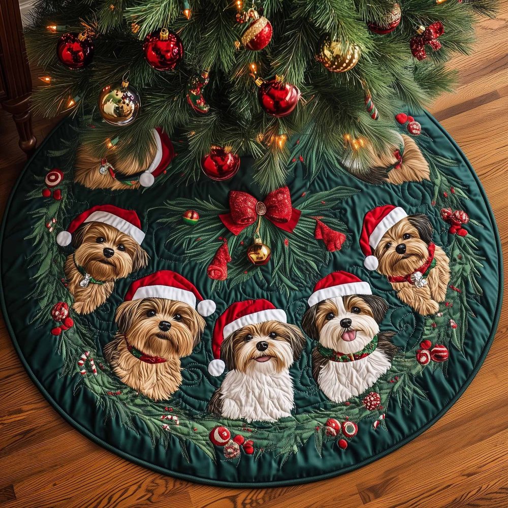 Festive Terrier Tree Skirt - Custom Handcrafted Christmas Tree Skirt Featuring Terrier Illustration, Personalize It