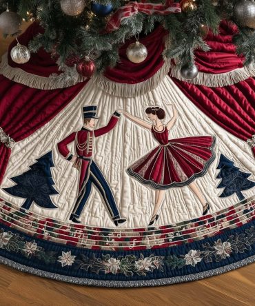 Nutcracker Ballet Holiday Tree Skirt - Handcrafted Christmas Skirt With Ballet Nutcracker Scene, Personalized Options