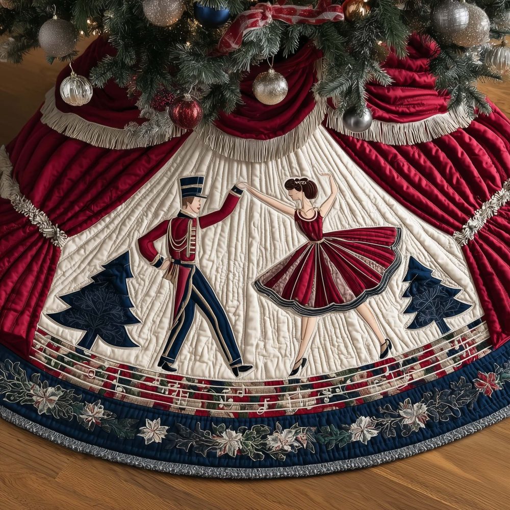 Nutcracker Ballet Holiday Tree Skirt - Handcrafted Christmas Skirt With Ballet Nutcracker Scene, Personalized Options