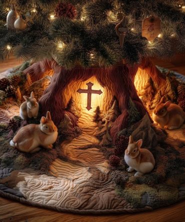 Holy Cross Nativity Christmas Tree Skirt - Custom Handcrafted Religious Holiday Tree Base, Christian Christmas Decor